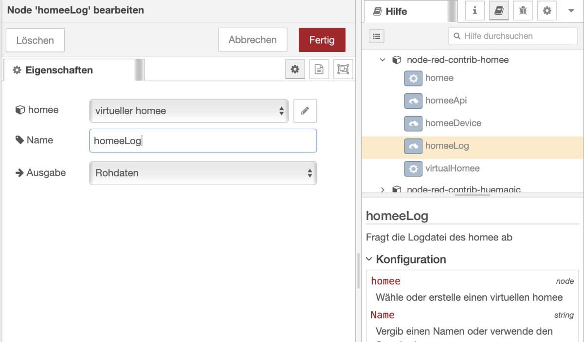 Die einfache Konfiguration des homee Log Nodes