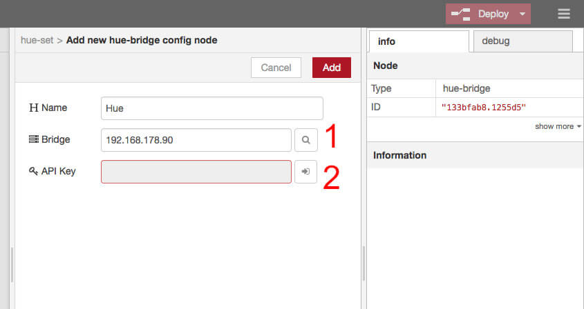Konfiguration des Hue Nodes 2