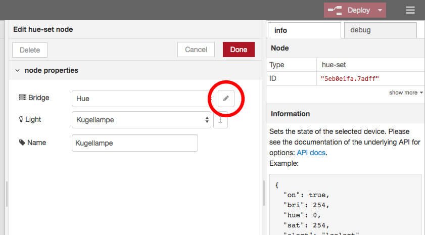 Konfiguration des Hue Nodes 1