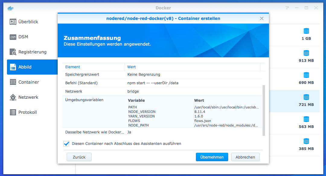 Der laufende Container mit Node-RED