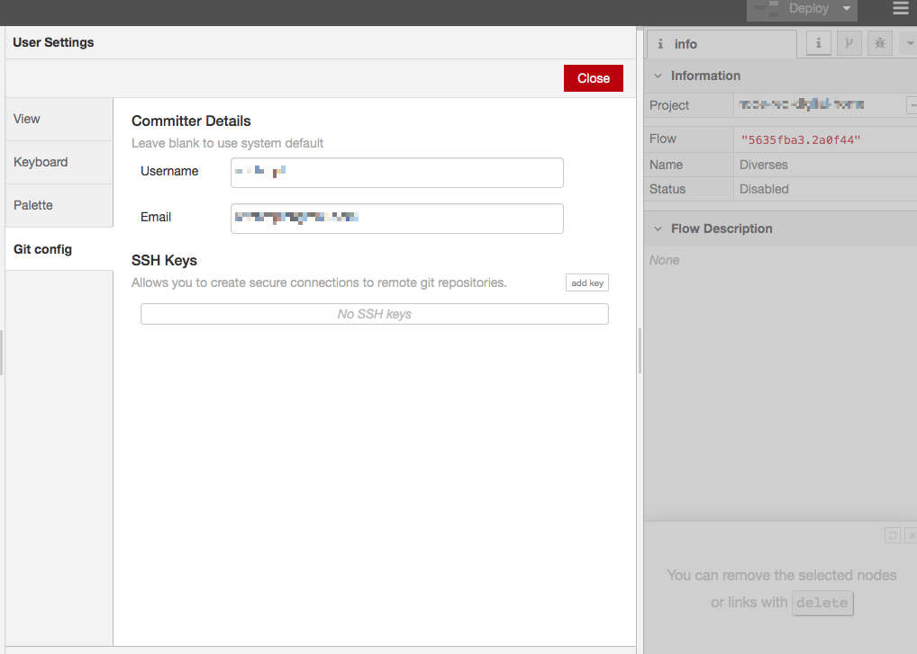 SSH Key in Node-RED Projects