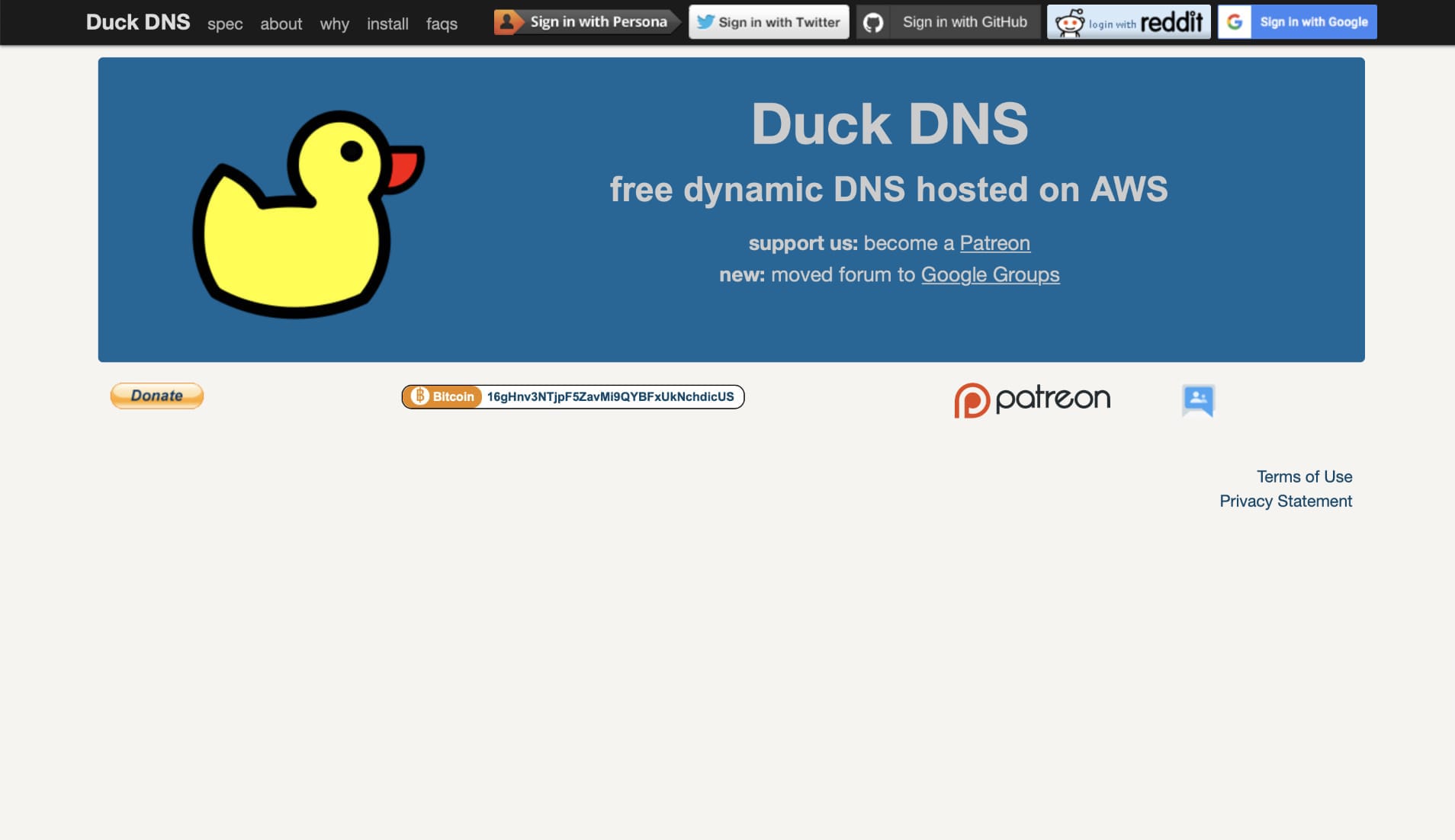 Duckdns.org - Es stehen verschieden Dienste zur Anmeldung zur Verfügung