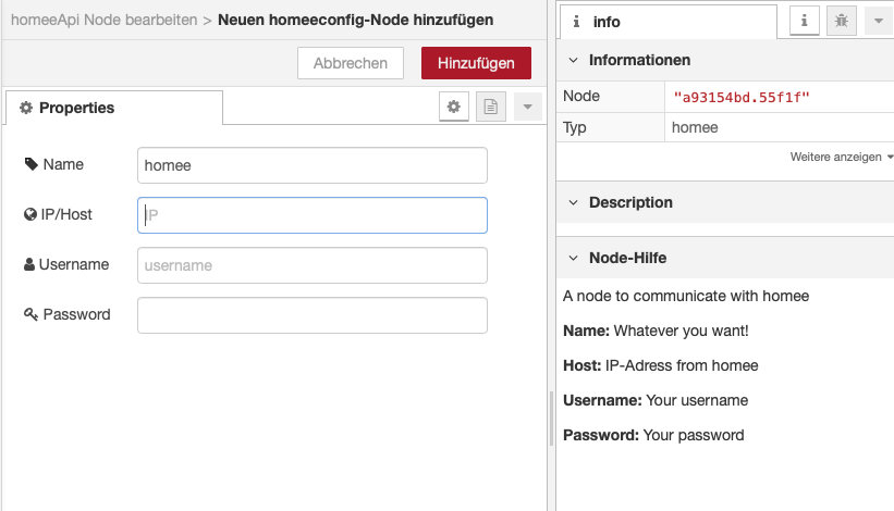 Neuer Konfigurationsnode für die homee Api