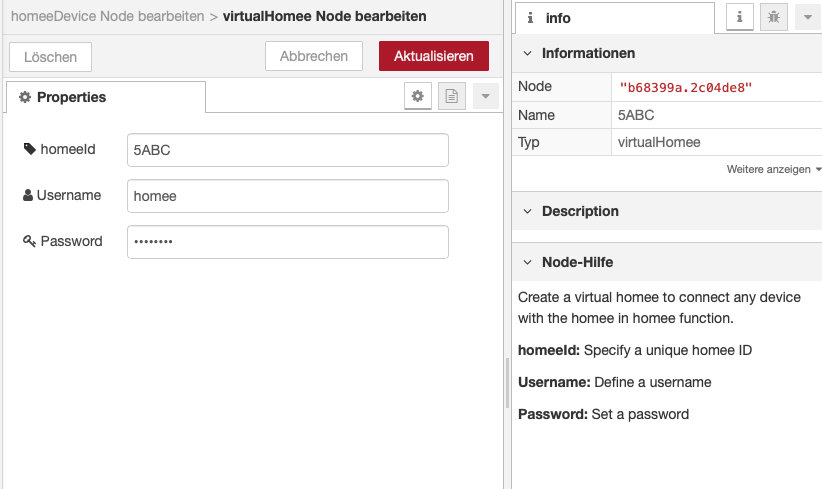 Konfigurationsnode für den virtuellen homee