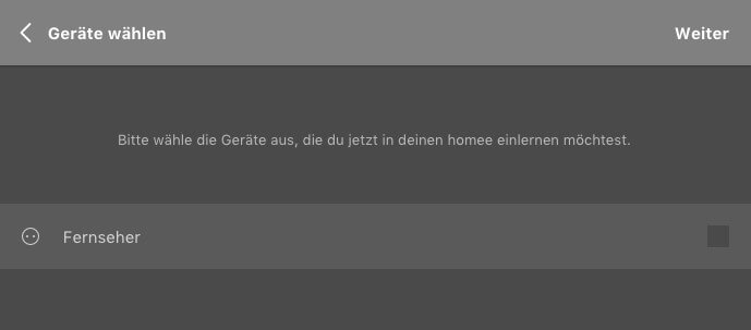 homee Device Auswahl