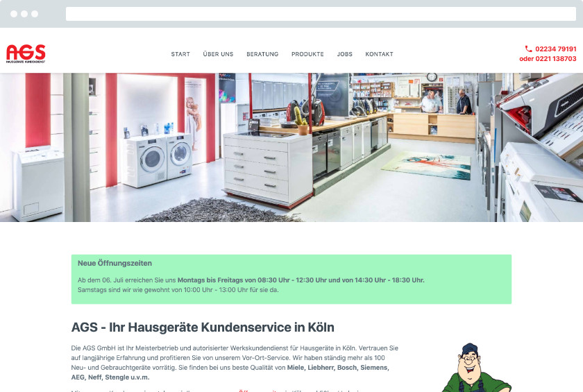 Vorschau der Webseite AGS GmbH - Hausgeräte Kundenservice